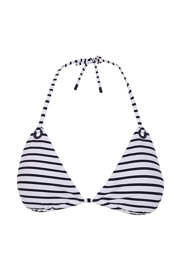Womensecret Top de bikini triangular con cortina de rayas azul marino 