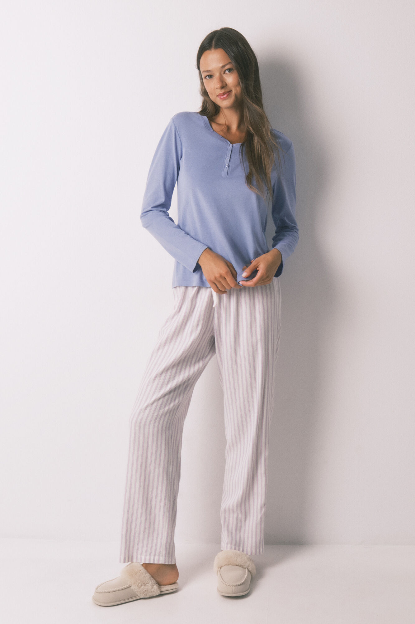 Women'secret Playera de manga larga de algod&oacute;n cepillado lila