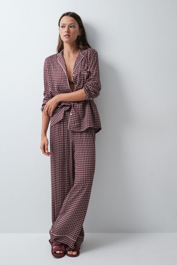 Women'secret Pijama larga camisera granate p&uacute;rpura