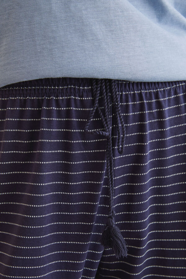 Womensecret Pantalón largo 100% algodón estampado rayas azul