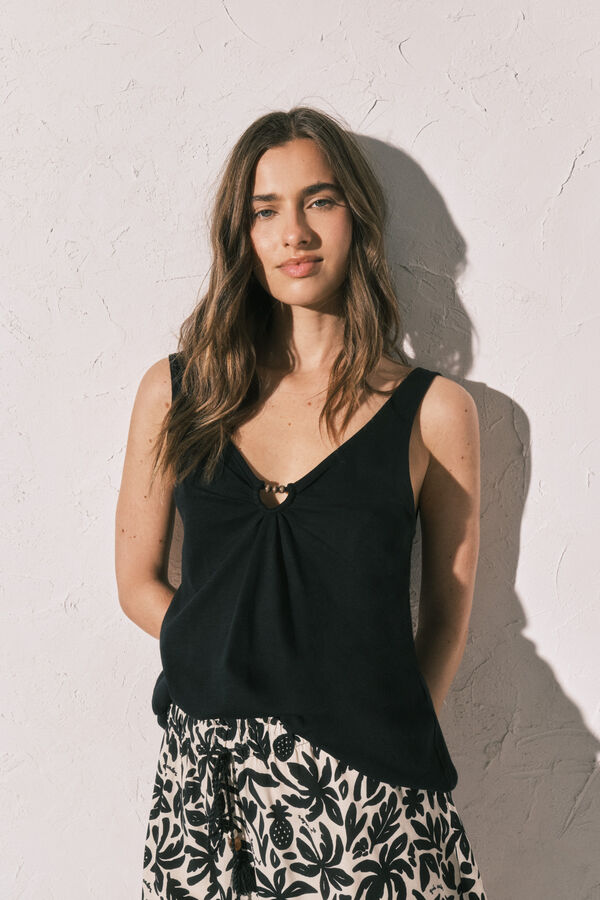 Women'secret Playera de tirantes anchos negra negro