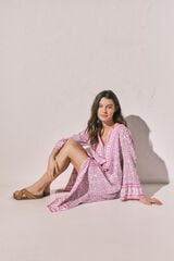 Women'secret Playera de dormir larga estampado cenefa de flores rosa