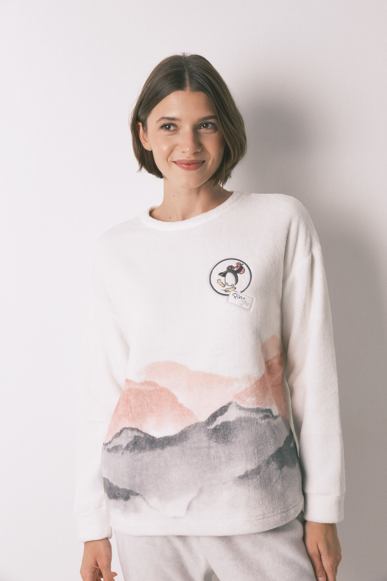 Women'secret Pijama larga polar suave estampado Pingu