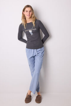 Womensecret Playera de manga larga acanalada de Snoopy gris