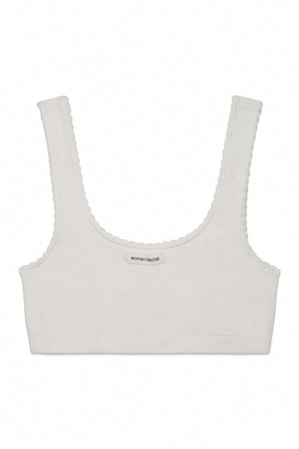 Women'secret Top sin costuras acanalado blanco marfil
