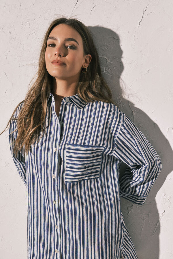 Women'secret Playera de dormir corta camisera de rayas azul azul