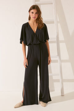 Womensecret Jumpsuit largo negro lazo cintura negro