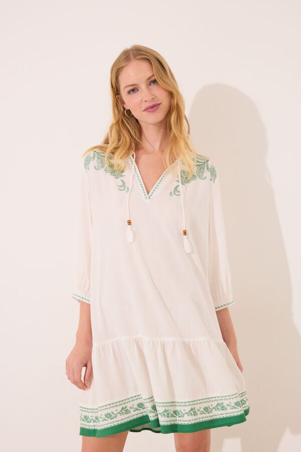 Womensecret Playera de dormir midi de viscosa color marfil marfil