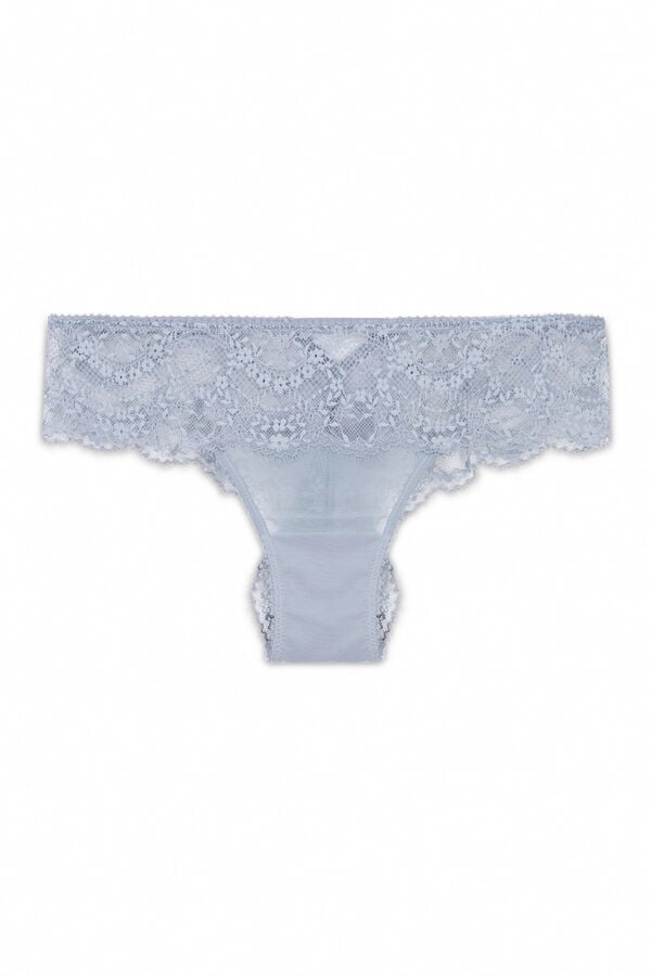 Women'secret Panty brasile&ntilde;o ancho de encaje y tul azul azul