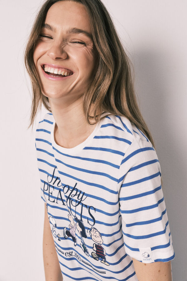 Women'secret Camis&oacute;n corto Snoopy de algod&oacute;n a rayas blanco