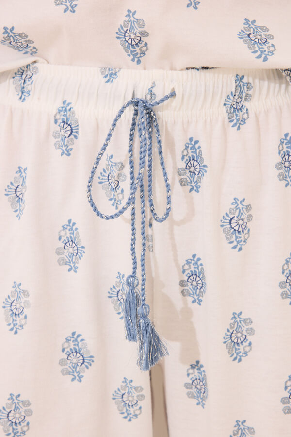 Womensecret Pijama larga blanco con estampado paisley 100 % algodón blanco