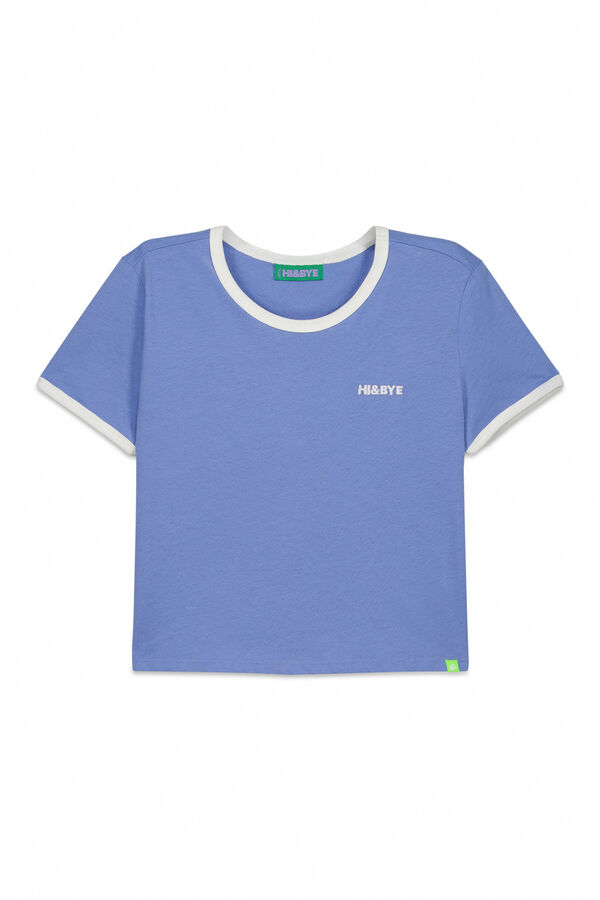 HI&BYE Playera lisa de manga corta de 100% algod&oacute;n azul azul