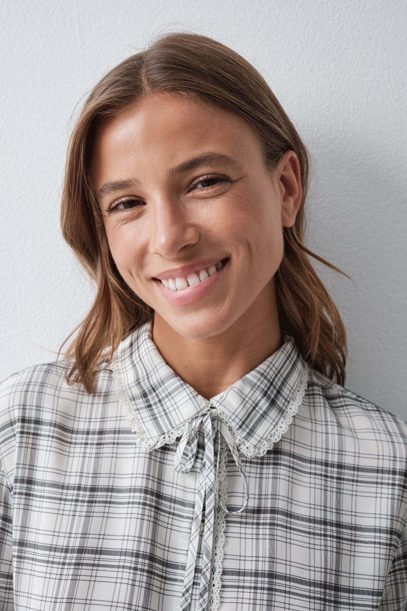 Women'secret Pijama larga camisera a cuadros con detalle de encaje