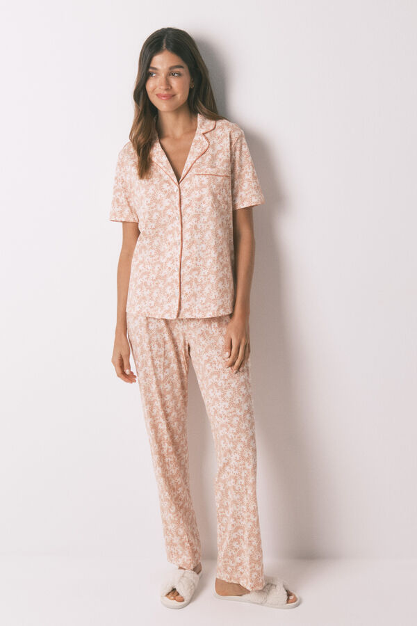 Women'secret Pijama camisera 100% algodón con flores naranjas naranja