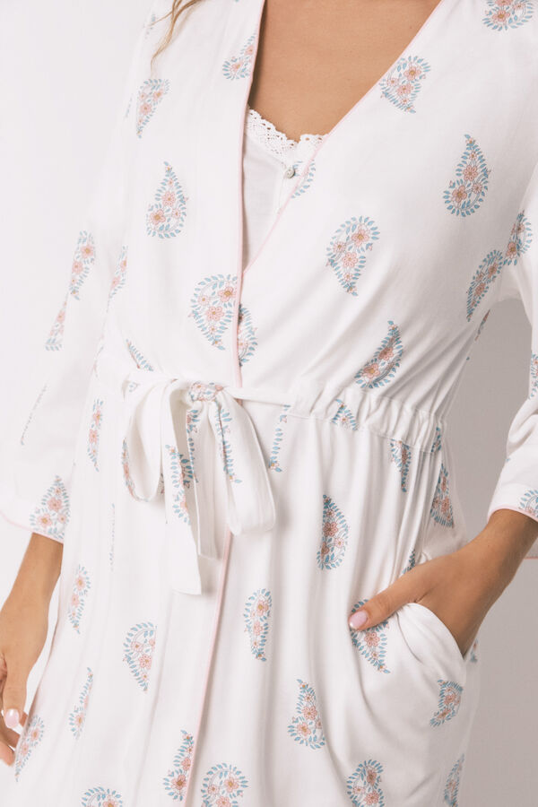 Womensecret Bata de premamá con estampado de sellos color marfil marfil