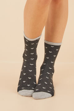 Womensecret Calcetines medios algodón corazones gris oscuro gris