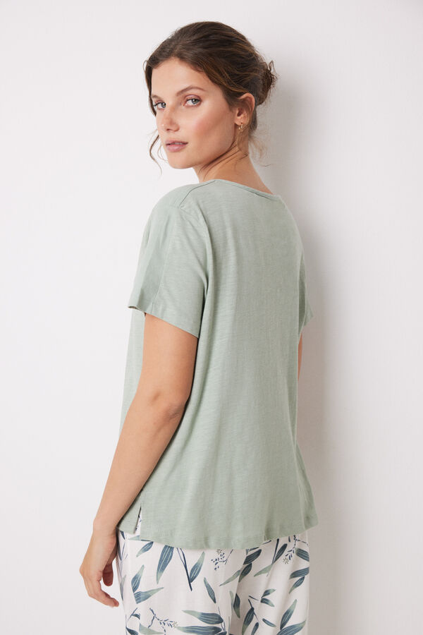 Womensecret Playera verde manga corta 100% algodón verde