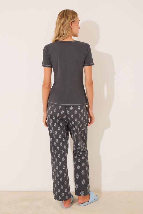 Womensecret Pijama larga de algodón con estampado paisley gris gris