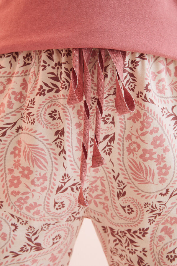 Womensecret Pantalón largo 100% algodón paisley rosa