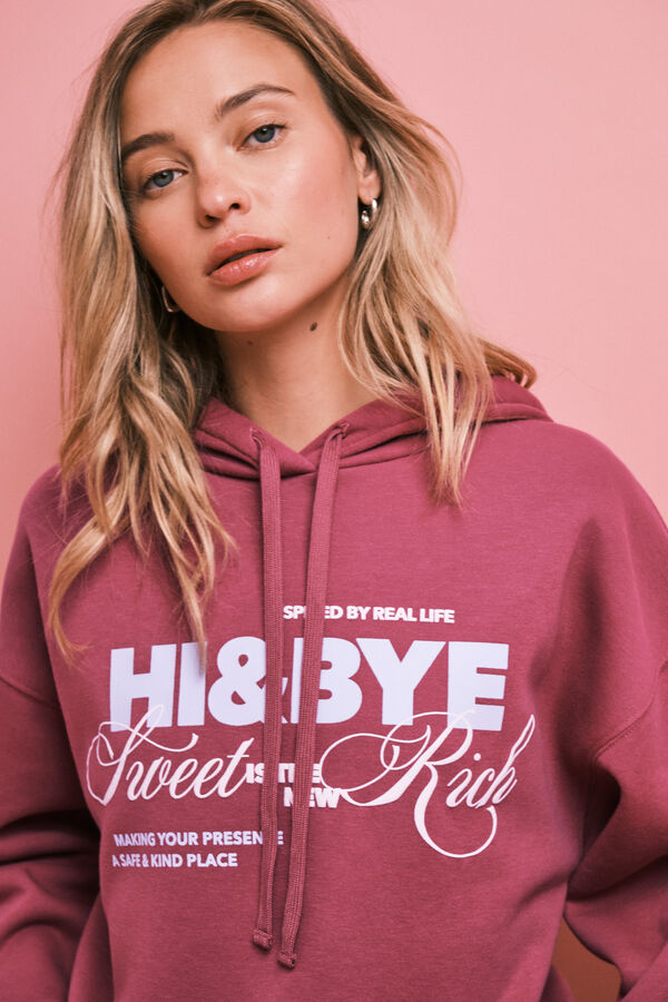 HI&BYE Sudadera de algod&oacute;n con capucha granate rosa