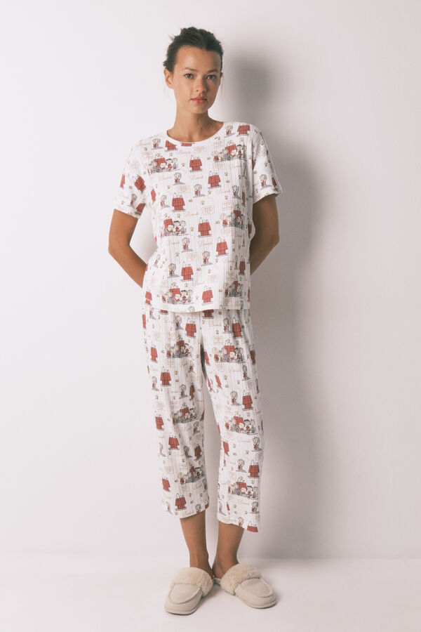 Women'secret Pijama capri acanalado de Snoopy gris gris