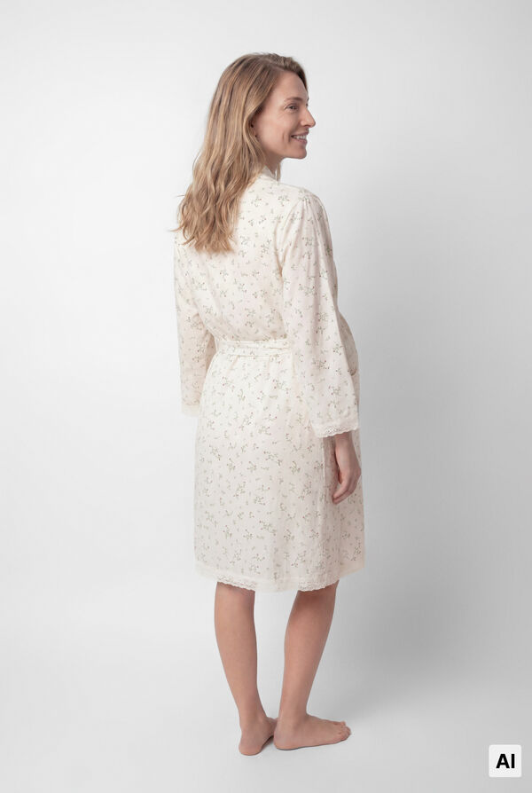 Women'secret Bata midi de algod&oacute;n con estampado floral marfil