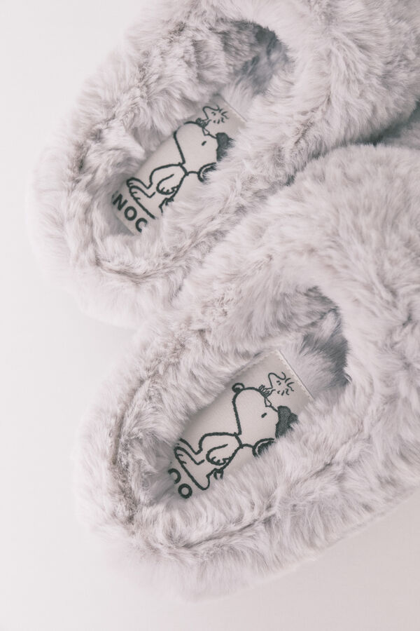 Women'secret Pantuflas para casa de piel con estampado animal gris