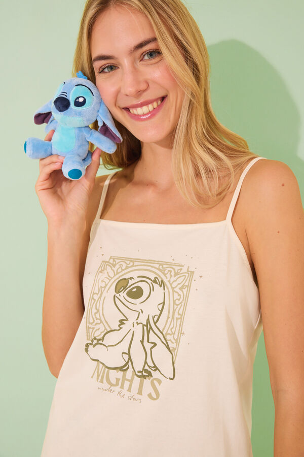 Womensecret Pijama corta de algodón con tirantes de Lilo&Stitch marfil
