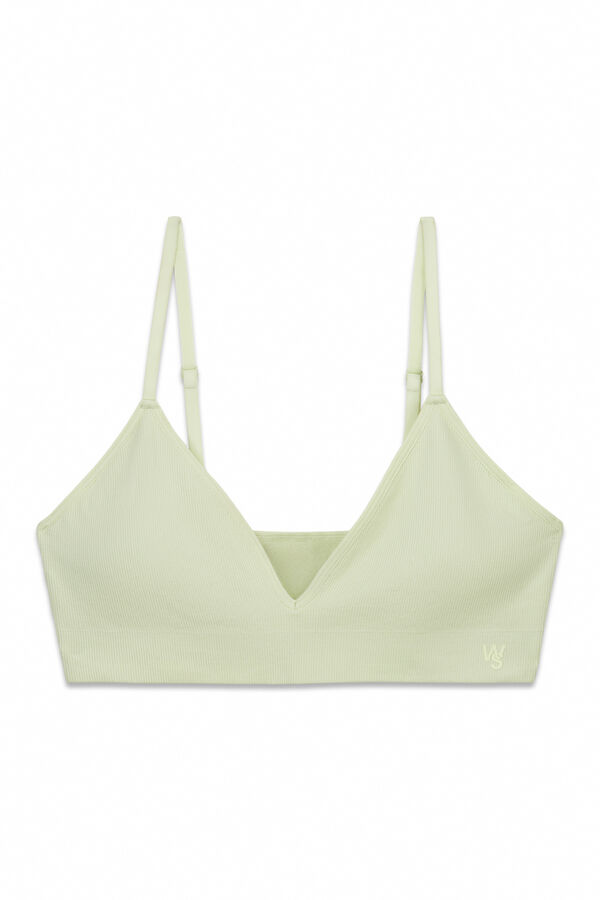 Women'secret Top triangular acanalado sin costuras verde verde