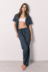 Women'secret Pijama camisera a cuadros de algod&oacute;n azul estampado