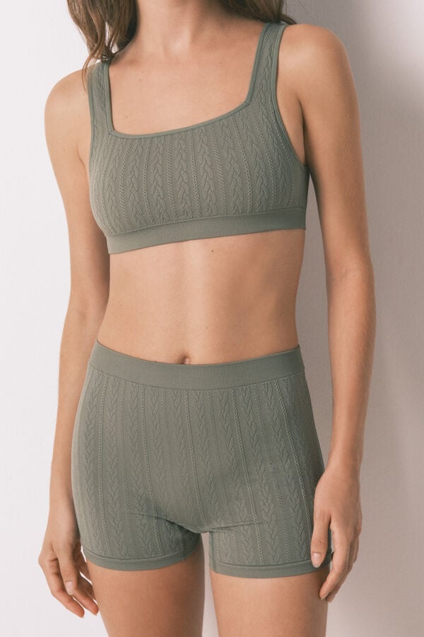 Women'secret Panty bóxer sin costuras tricot verde kaki