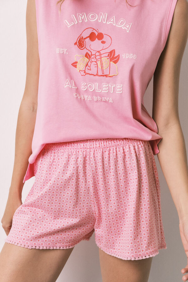 Women'secret Pijama corta de algod&oacute;n Snoopy rosa rosa
