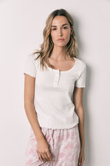 Women'secret Pijama larga de manga corta de algod&oacute;n blanco marfil
