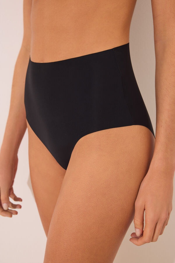 Womensecret Panty alta clásica de microfibra negra negro