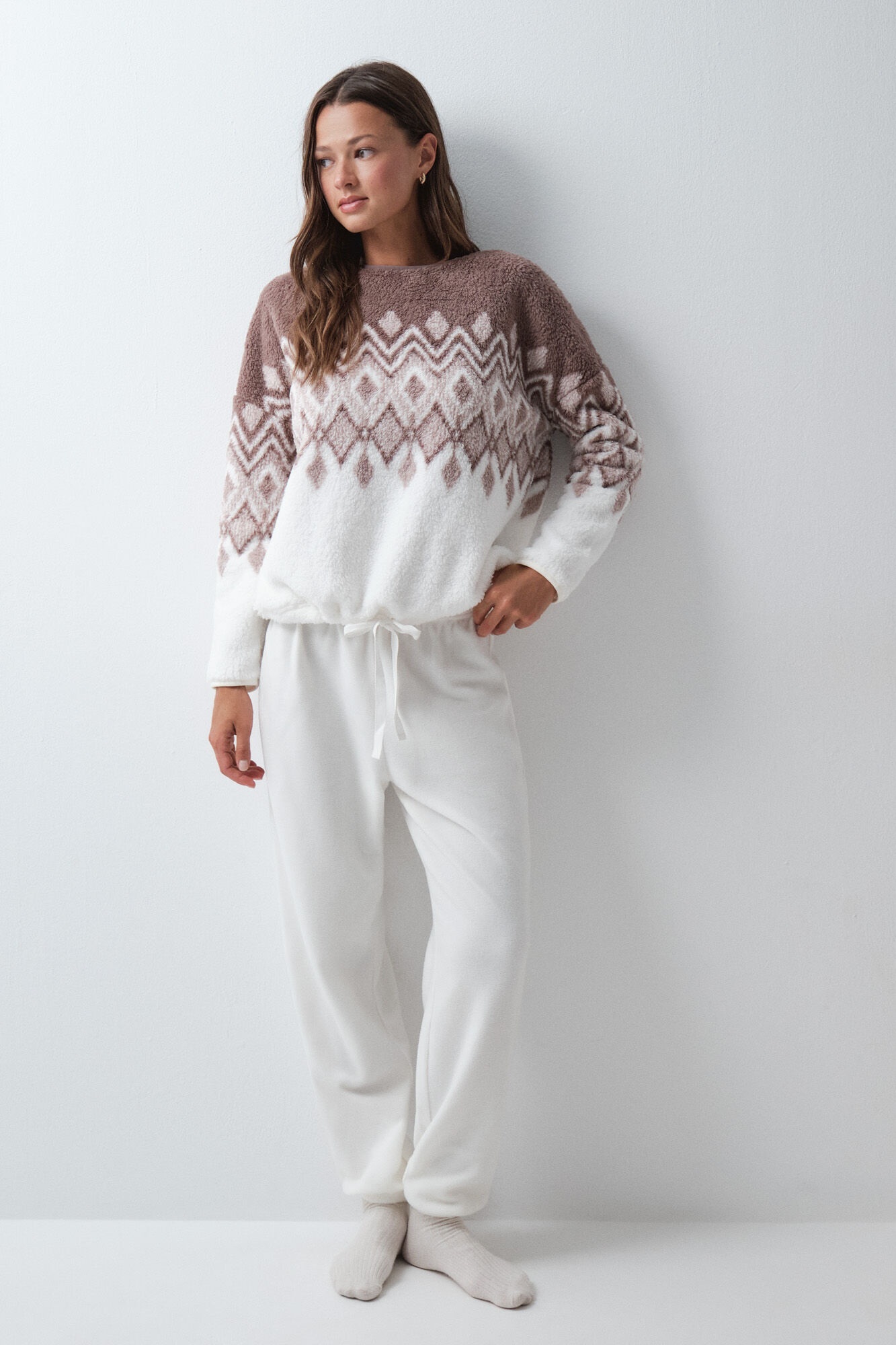 Women'secret Pijama larga fluffy y polar azul