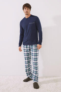 Womensecret Pijama larga hombre 100% algodón cuadros azul