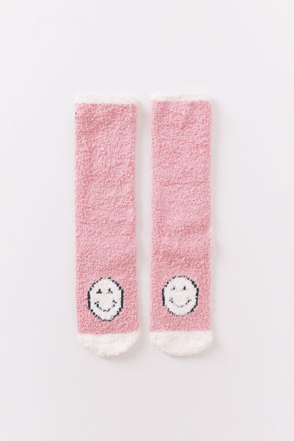 Womensecret Calcetines largos con carita sonriente rosa rosa