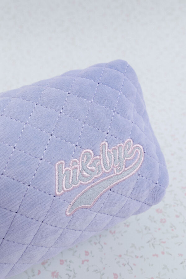 HI&BYE Neceser de terciopelo terciopelo claro con logo bordado azul