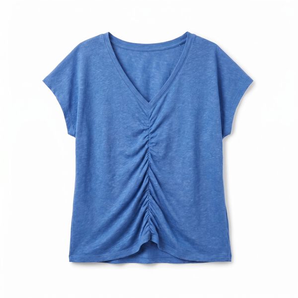 Women'secret Playera corta de viscosa y lino azul azul