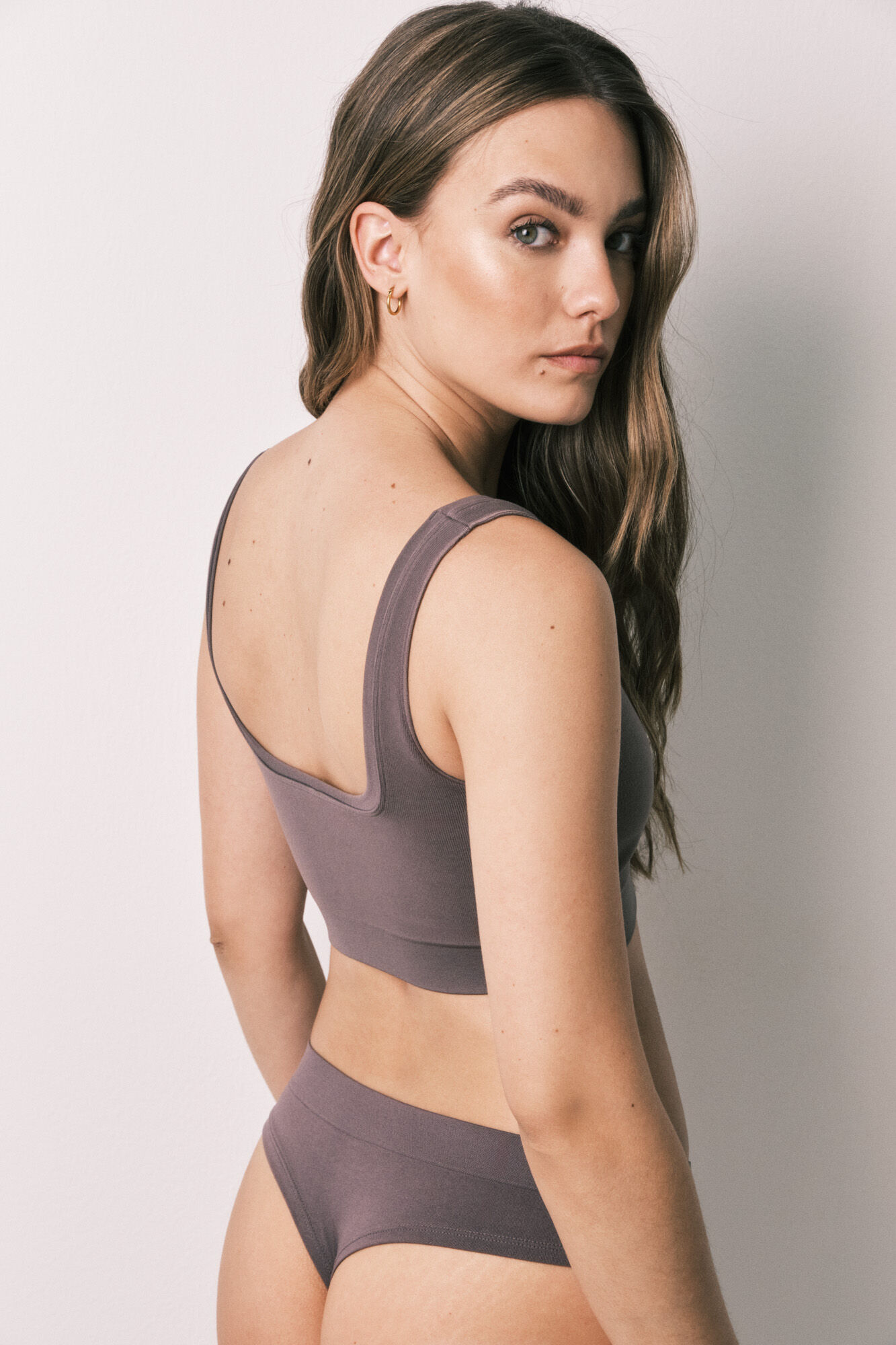 Women'secret Top largo sin costuras acanalado morado