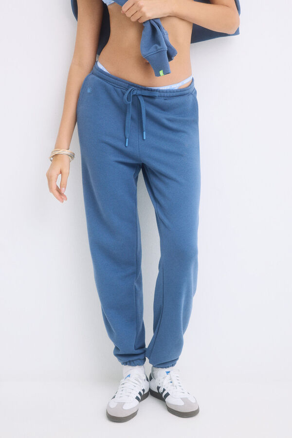 Womensecret Pantalón largo jogger felpa azul azul