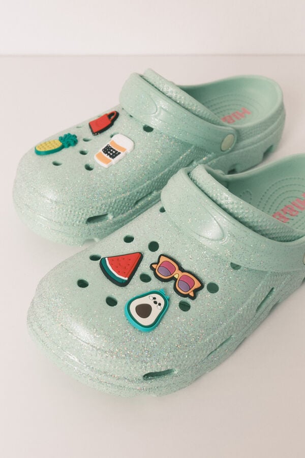 HI&BYE Zueco de plataforma de goma verde brillante verde