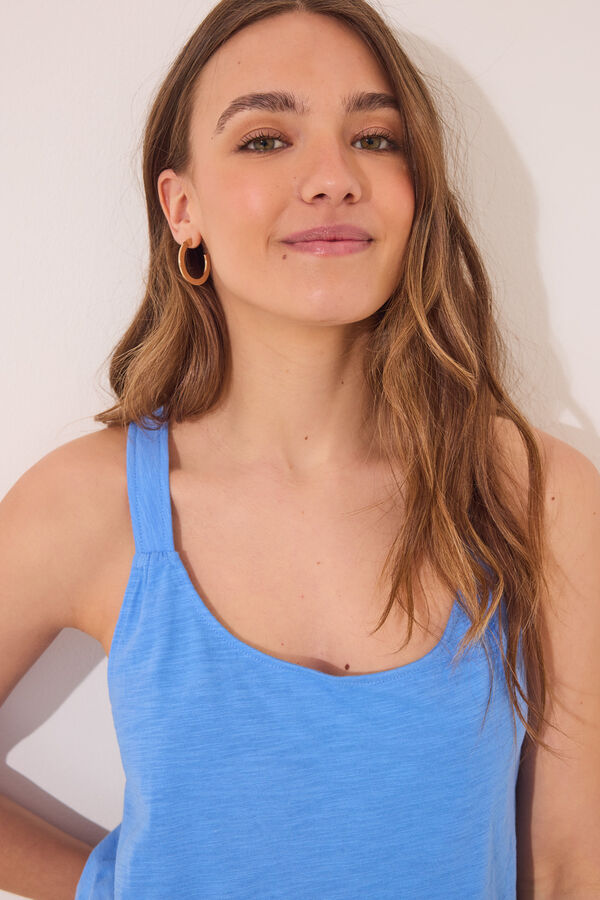 Womensecret Playera de tirantes sin mangas azul 100% algodón azul