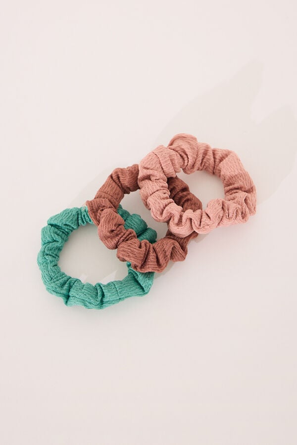 Womensecret Paquete de 3 mini gomas para el pelo en rosa, verde y marrón blanco