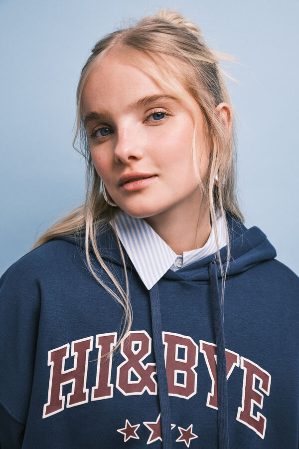 HI&BYE Sudadera de felpa con capucha azul logo azul
