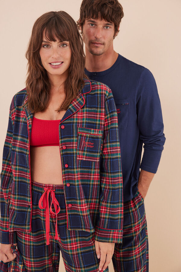 Women'secret Pijama hombre 100% algodón cuadros  azul