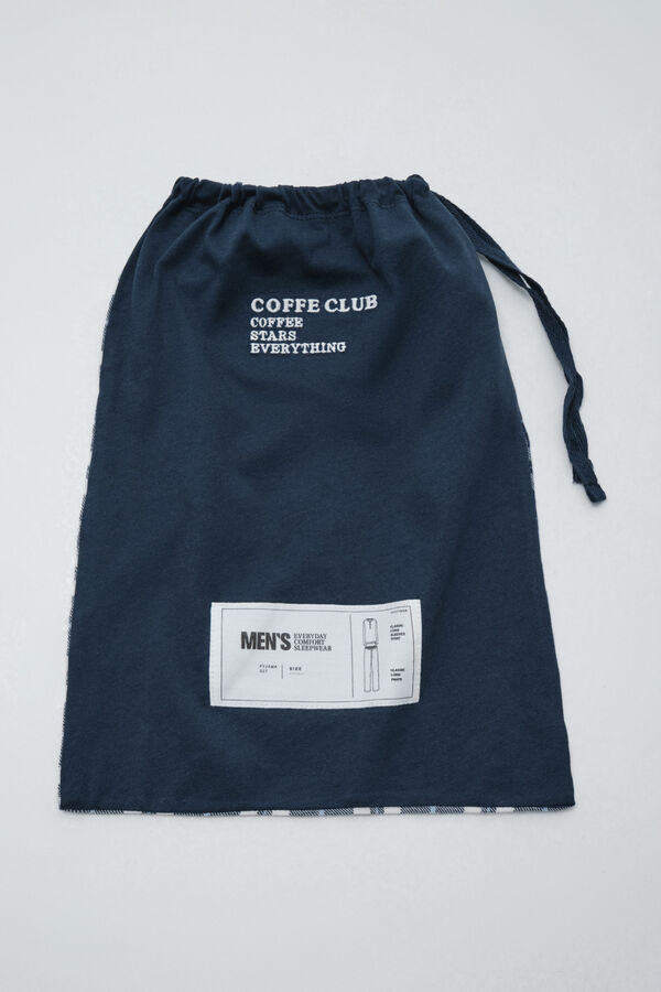 Women'secret Pijama larga de algod&oacute;n azul marino a cuadros azul