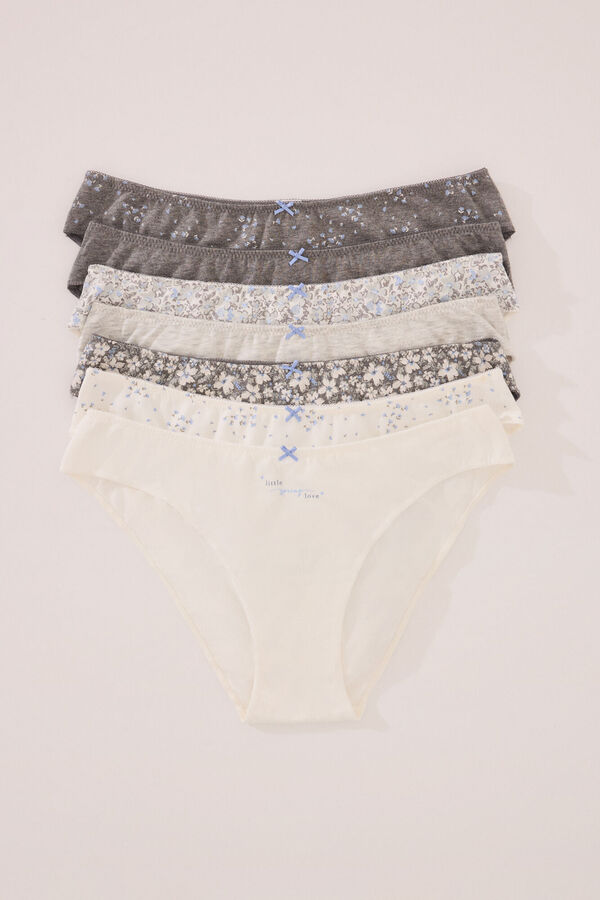 Womensecret Pack de 7 panties clásica de algodón en color gris y blanco estampado