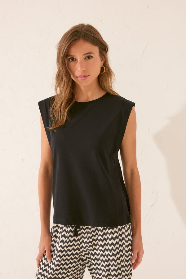 Womensecret Playera de mangas negras 100% algodón negro