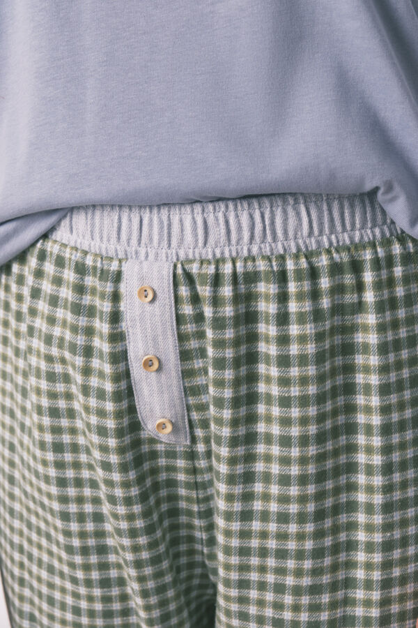 Women'secret Pijama larga con pantal&oacute;n a cuadros azul